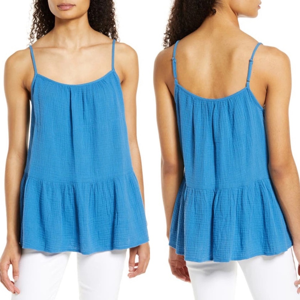 NEW Nordstrom Cotton Gauze Peplum Tank Top Blue Size Large From 2022 Lightweight